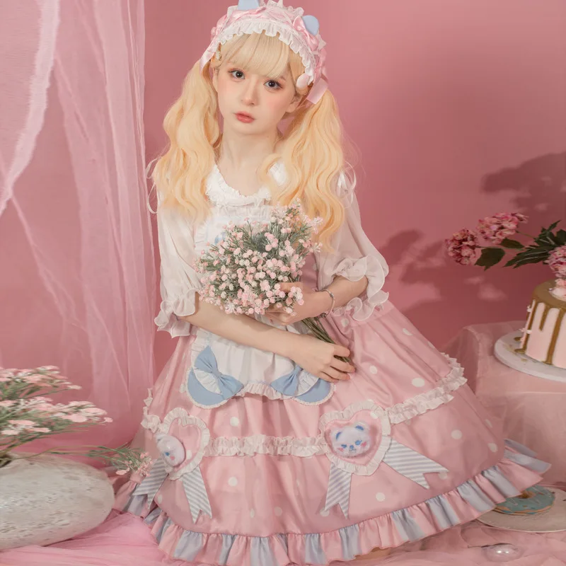 Lolita abiti donna Kawaii Miads maglione gonna ragazze principessa dolce vestito a strati giapponese Harajuku rosa Costume Cosplay vestito