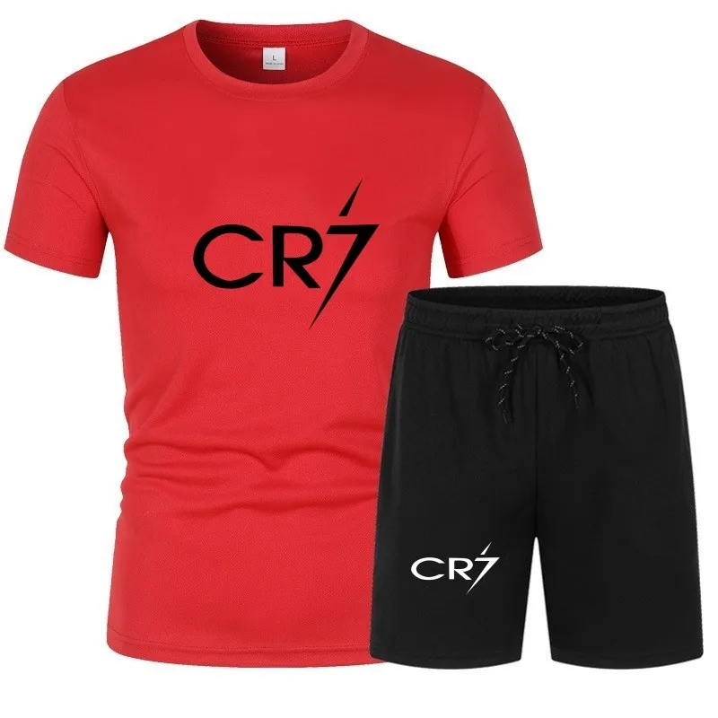 Mens Sets 2024 Summer Suit CR7 T Shirts and Shorts Fashion Football Basketball Jogging Fitness Gym Outfit Clothes Short Set Men