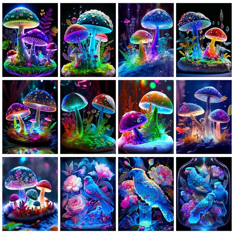 

GATYZTORY Acrylic Painting By Numbers Glowing Mushroom Birds For Adults Decorative Paintings For Handiwork Diy Gift Paint Kit