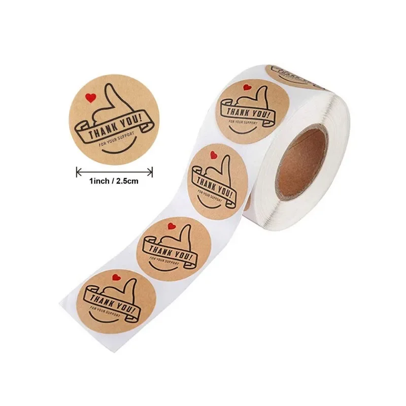 

500pcs/Roll Kraft paper Thank you for supporting my small business heart festival happy decorations Seal Label stickers 1 inch