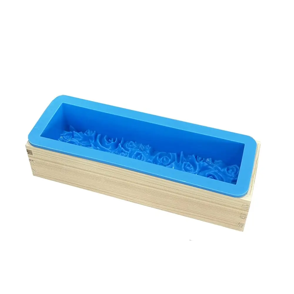 

Flexible Rectangular Rose Soap Silicone Mold Flowers Craft Art Silicone Soap Mold Wood Box for Soap Making Supplies (Blue)
