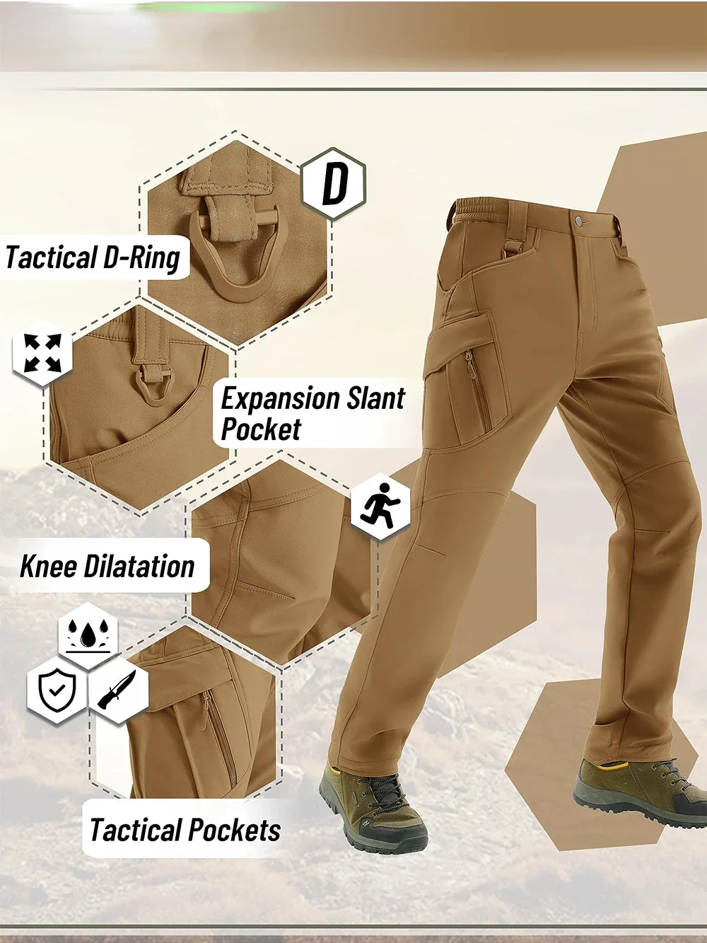 Winter Softshell Warm Pants Mens IX9 Hiking Tactical Cargo Pants Waterproof Fleece Pants Safari Police Work Trousers Dropship