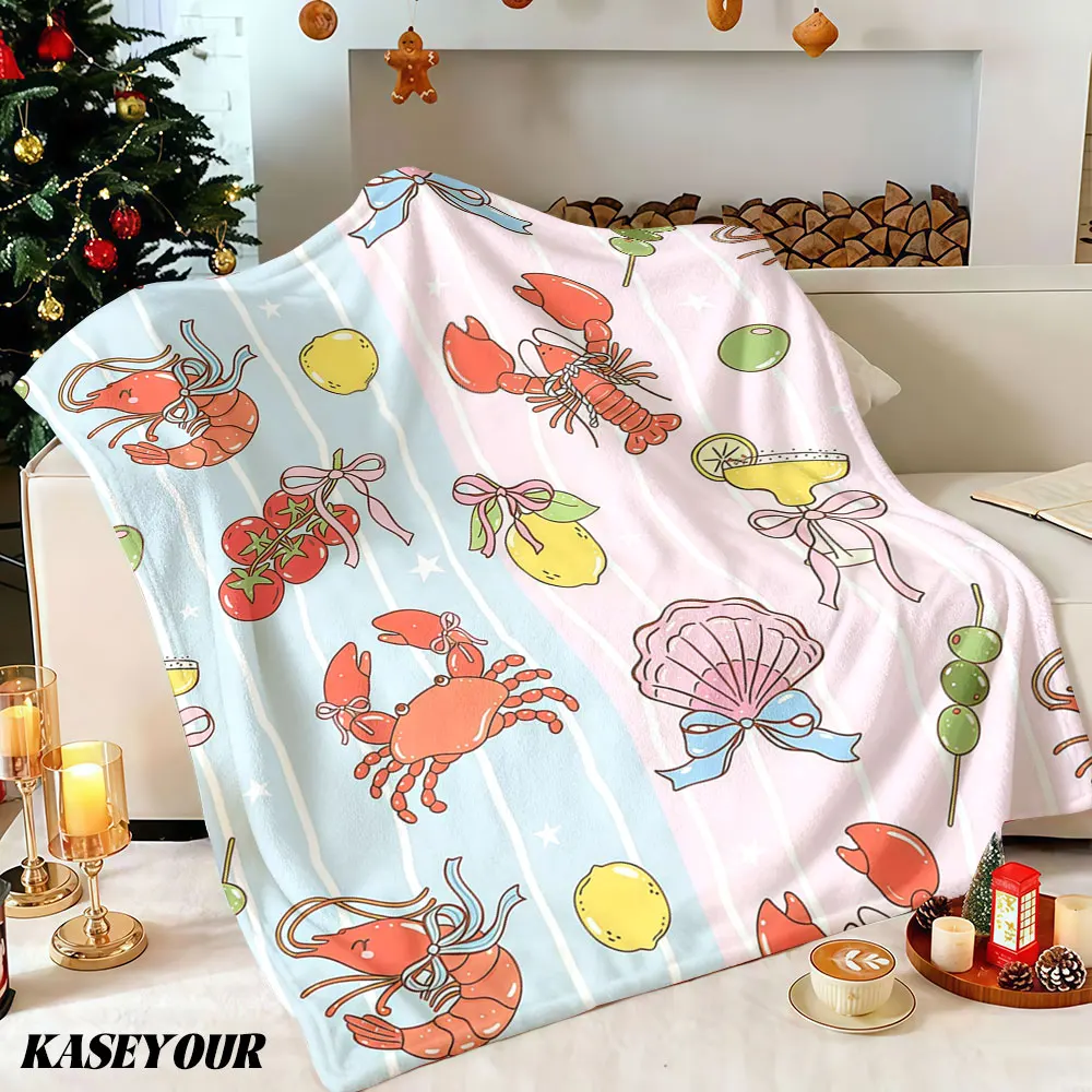 Coastal Summer Seafood Winter Summer Flannel Blanket Throw Fleece Soft Fuzzy Plush Cozy Fleece Blankets for Sofa Ideal Gifts