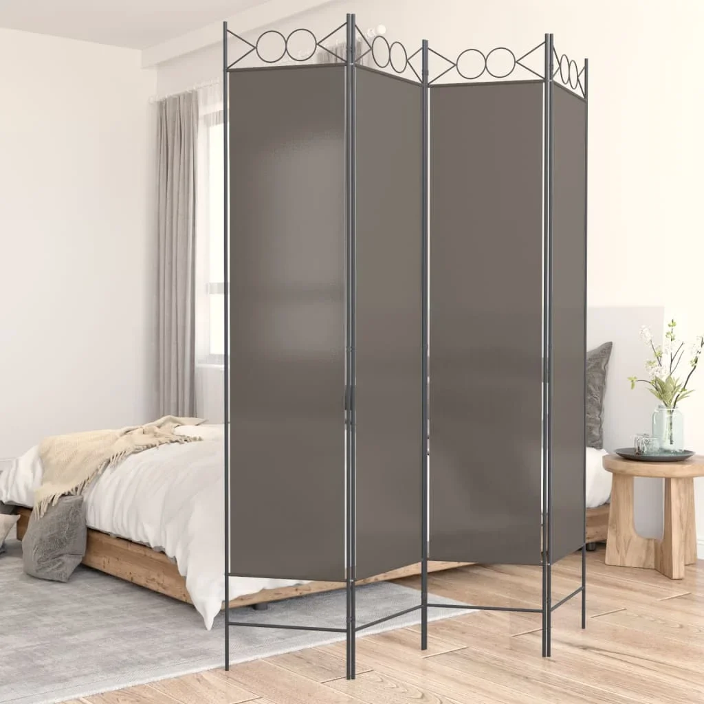 Vidaxl Anthracite 4-Panel Room Divider 160X200 Cm Fabric Privacy Screen,Blackout Screen,Interior Decoration