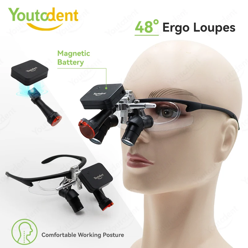 4X5X6X Dental Ergo Loupes 48 ° Ergo optical Loupes Oral Surgery Ergo Flip Up Loupes With 5W Magnetic Headlamp
