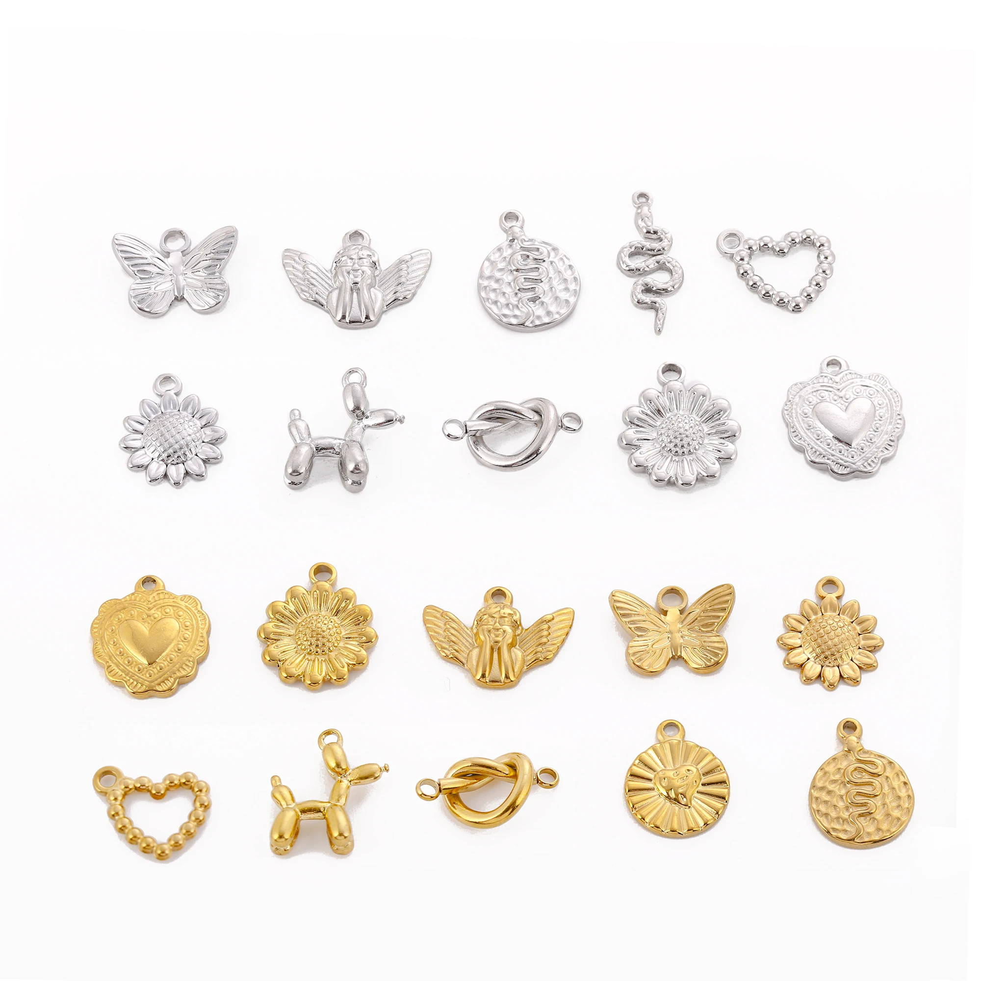 3PCS Edelstahl Herz Schmetterling Sonnenblume Schlange Niedlichen Hund Charms Für Schmuck Machen Liefert Diy Halskette Ohrringe Armband – Detail 17