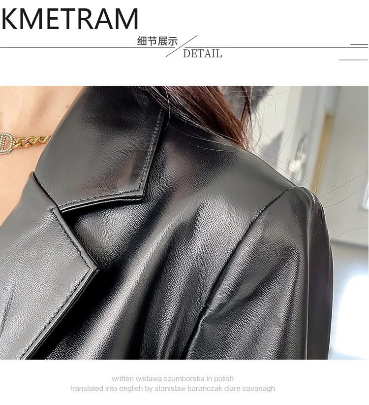 100% toplaag van schapenvachtjas Dames Zwart lederen colberts Nieuw in bovenkleding Herfstkleding 2025 Dames Majaбка