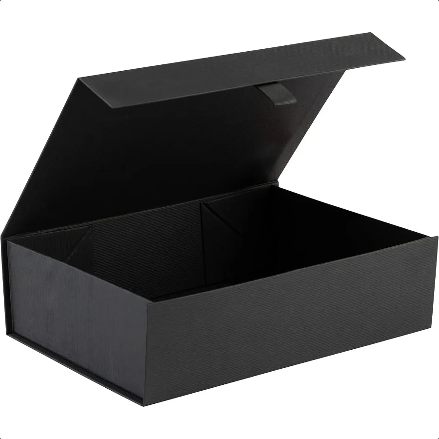 

Hard Black Gift Box With Magnetic Closure Lid 10.5x7x3 Pack Of 1 Ribbed Rec Favor Boxes For Wedding Bridesmaid Groomsman Propos