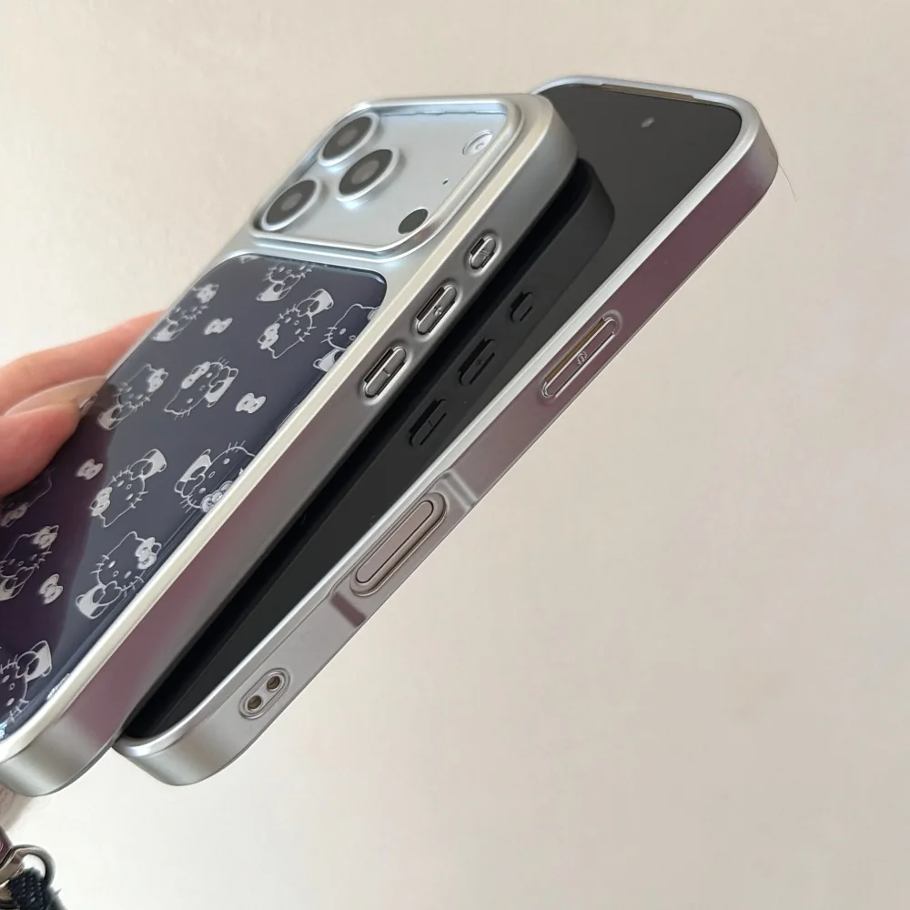 حافة فضية بالتنقيط الغراء المخفية الأزرق KT مناسبة لحالة هاتف أبل 17 برو ماكس 16 15 14 13 برو ماكس جراب هاتف مع الملحقات #5