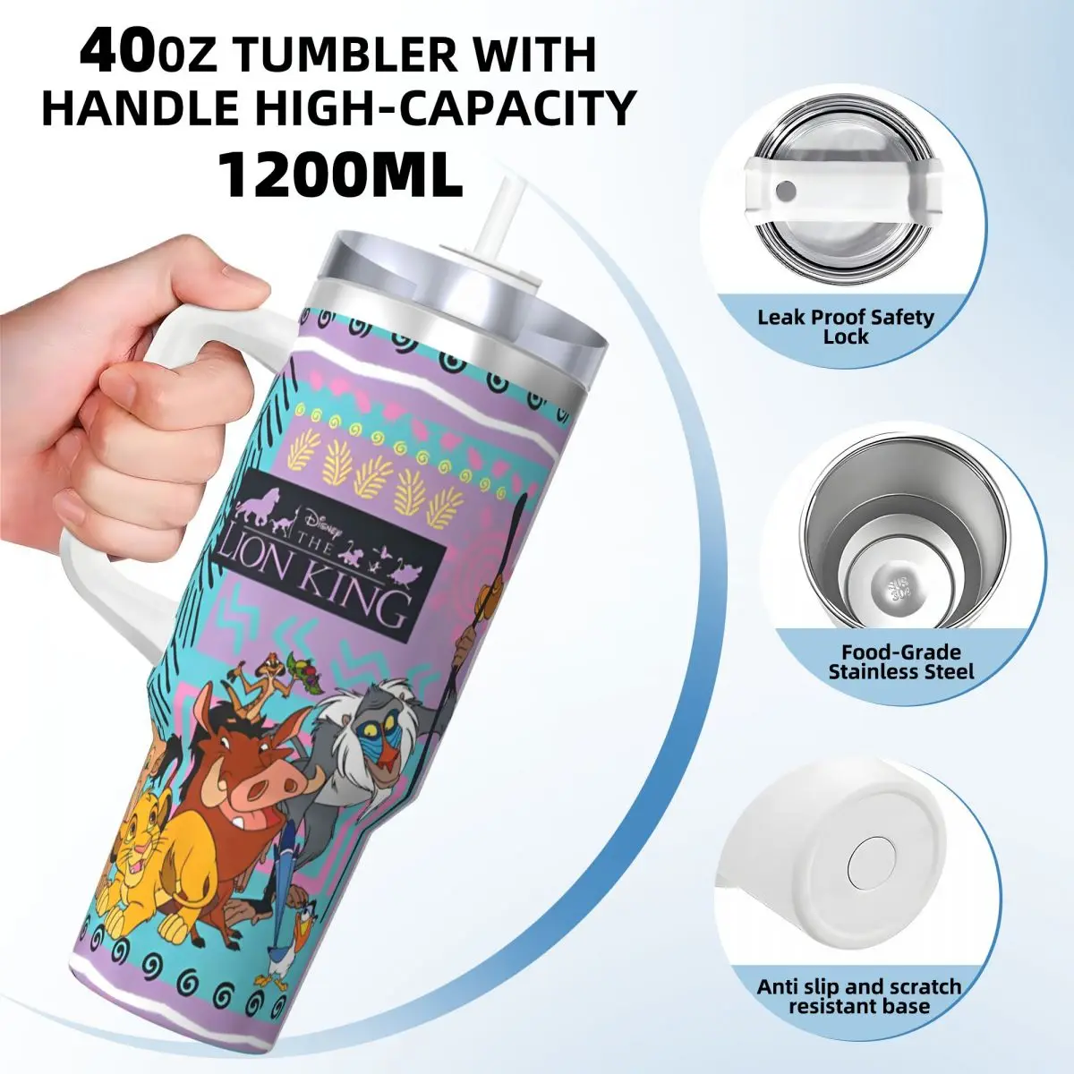 Simba Lion King Nap Stainless Steel Tumbler Travel Thermal Cups With Straws and Lid Large Capacity Mugs Cup