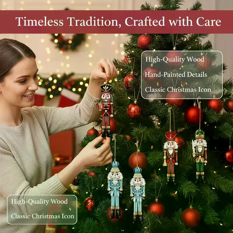 12 Pcs Nutcracker Figurines Christmas: Decor Living Room Shelf Party Favors Wooden Pendants