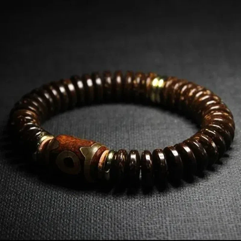 

Natural Coconut Shell Pedicle Single Circle Bracelet "rich Money" Primary Color Good Lucky HandString 12*3MM Beads Accessories