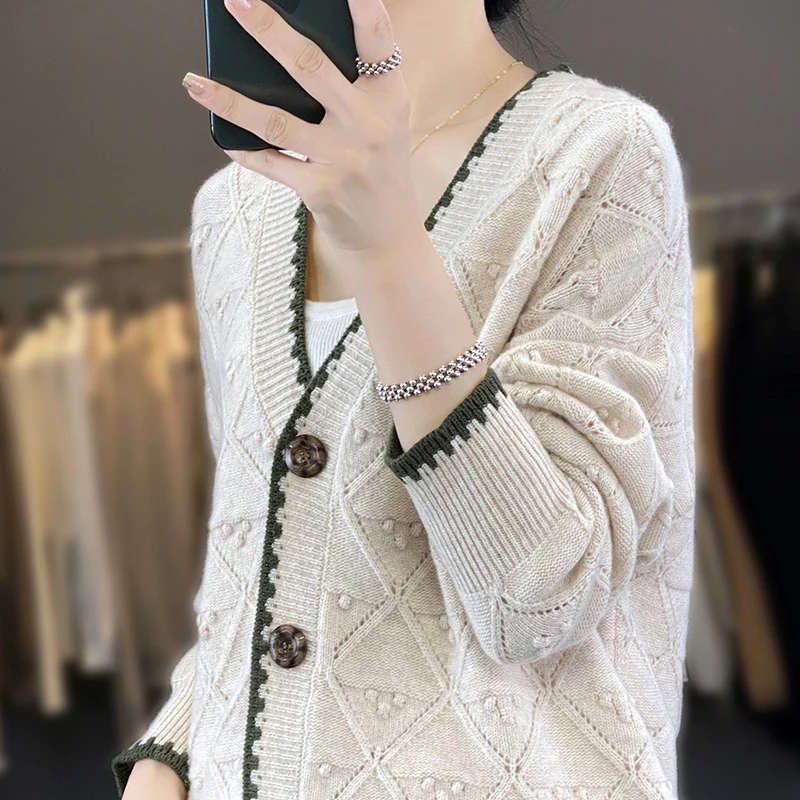 Fall/Winter New 100% Wool Cardigan High Sense Design High-end Fashion Twist Knitted Retro Coat