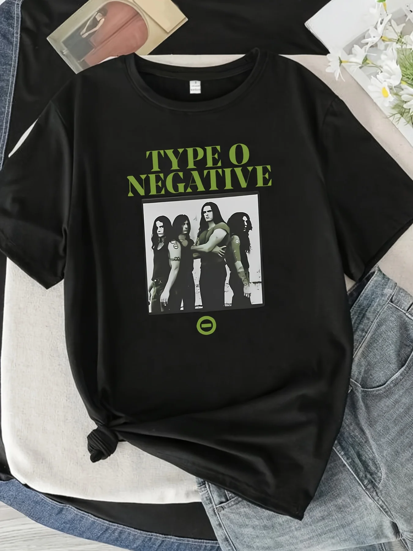 

TYPEO NEGATIVE round neck plus size women T-shirt short sleeve trend printing elastic half sleeve T-shirt