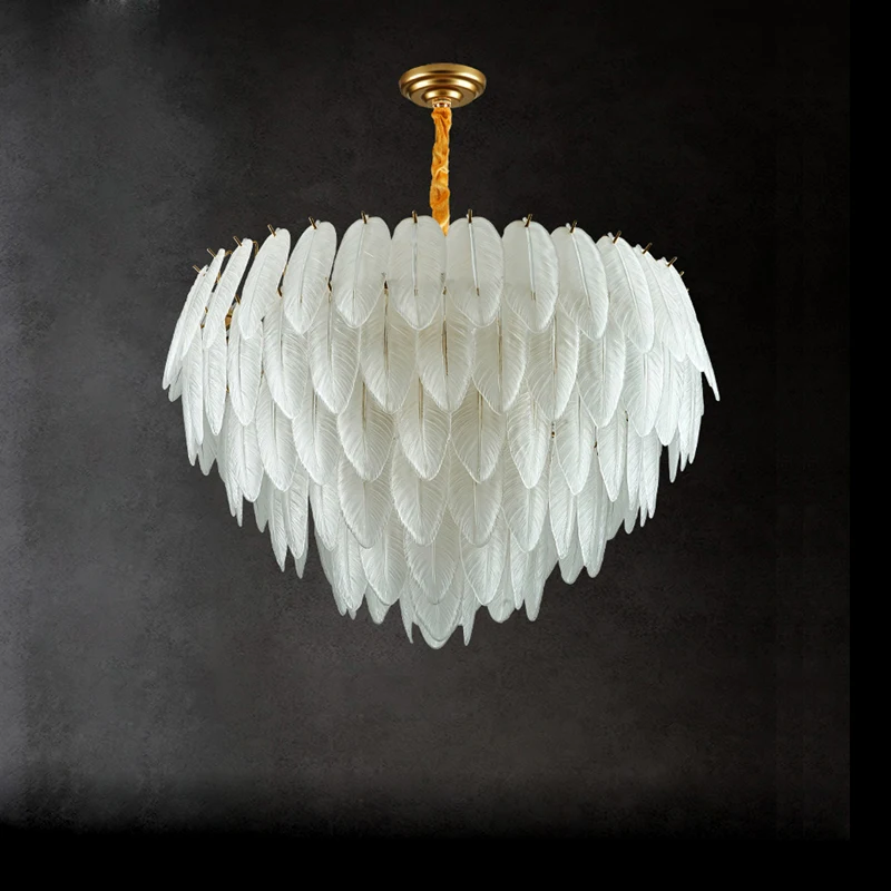 LED White Glass Goose Feather Gold Silver Hanging Lamps Chandelier Lighting Lustre Suspension Luminaire Lampen For Foyer