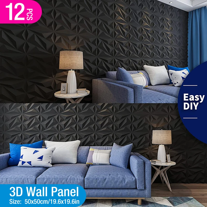 12pcs 50x50cm Decorative 3D Wall Panels in Diamond Design Matt White Wallpaper Mural Tile-Panel-Mold 90s aesthetic room bathroom