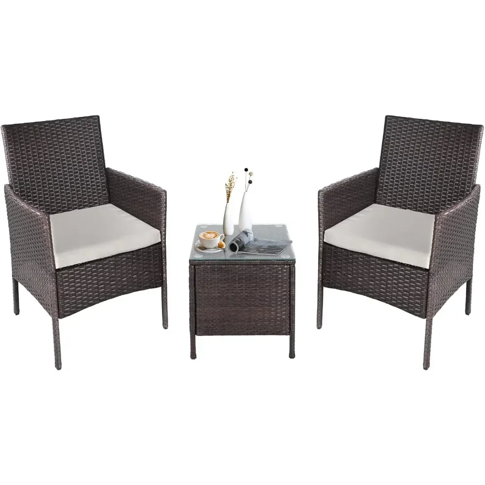 

3-Piece Patio Bistro Set Brown Wicker Outdoor Chairs Set with Coffee Table