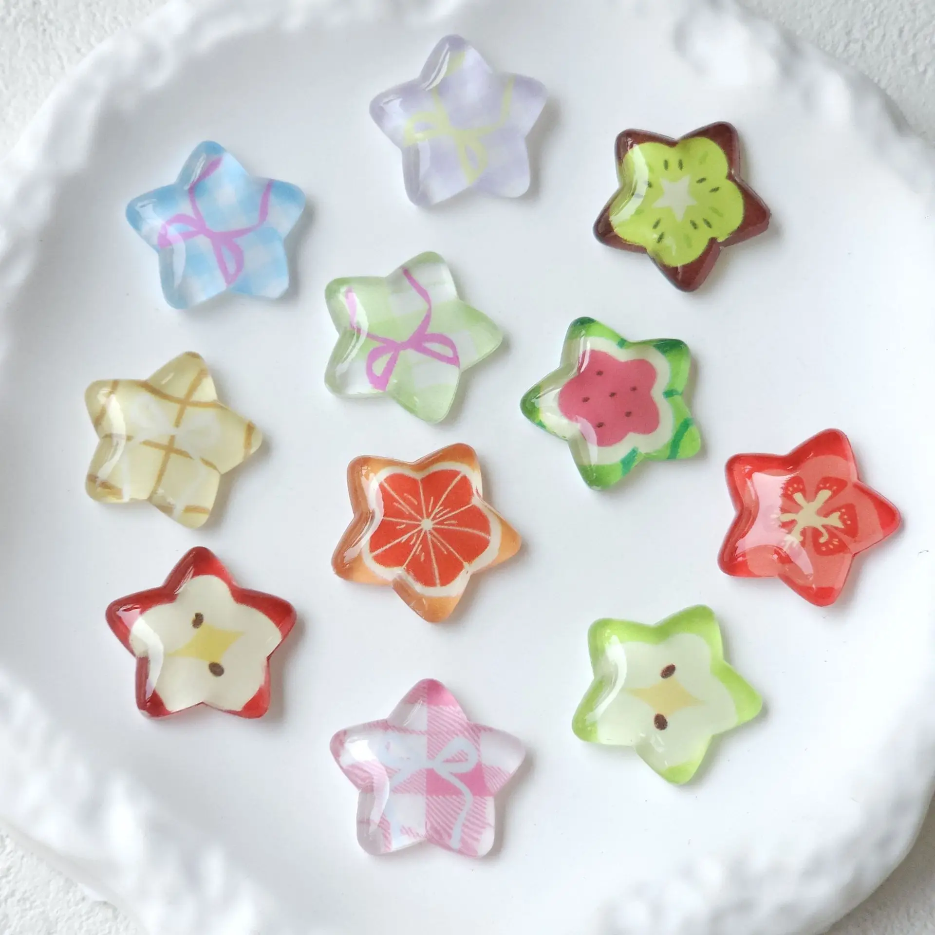 10Pcs Transparent Acrylic 3D Star Fruit Charm Ornaments For DIY Phone Cases Shoes Fridge Magnets Kids DIY Crafts Accessories
