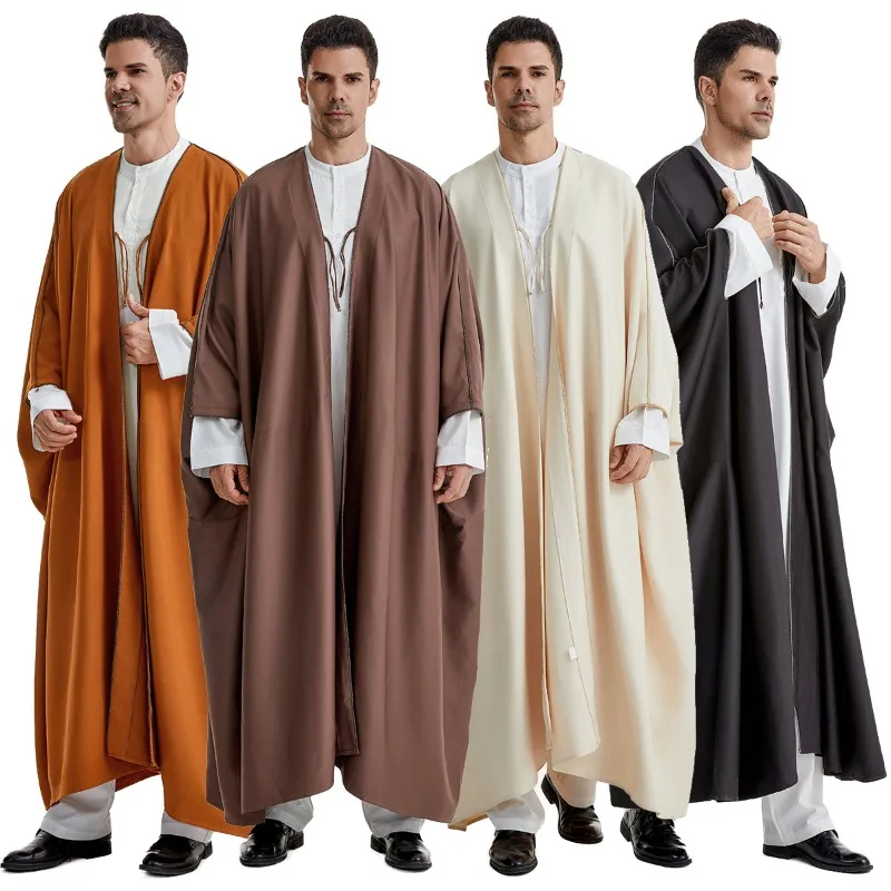 

Muslim Men Woolen Kimono Cardigan Islamic Saudi Robe Eid Al Fitr Ramadan Dress Outer Wear