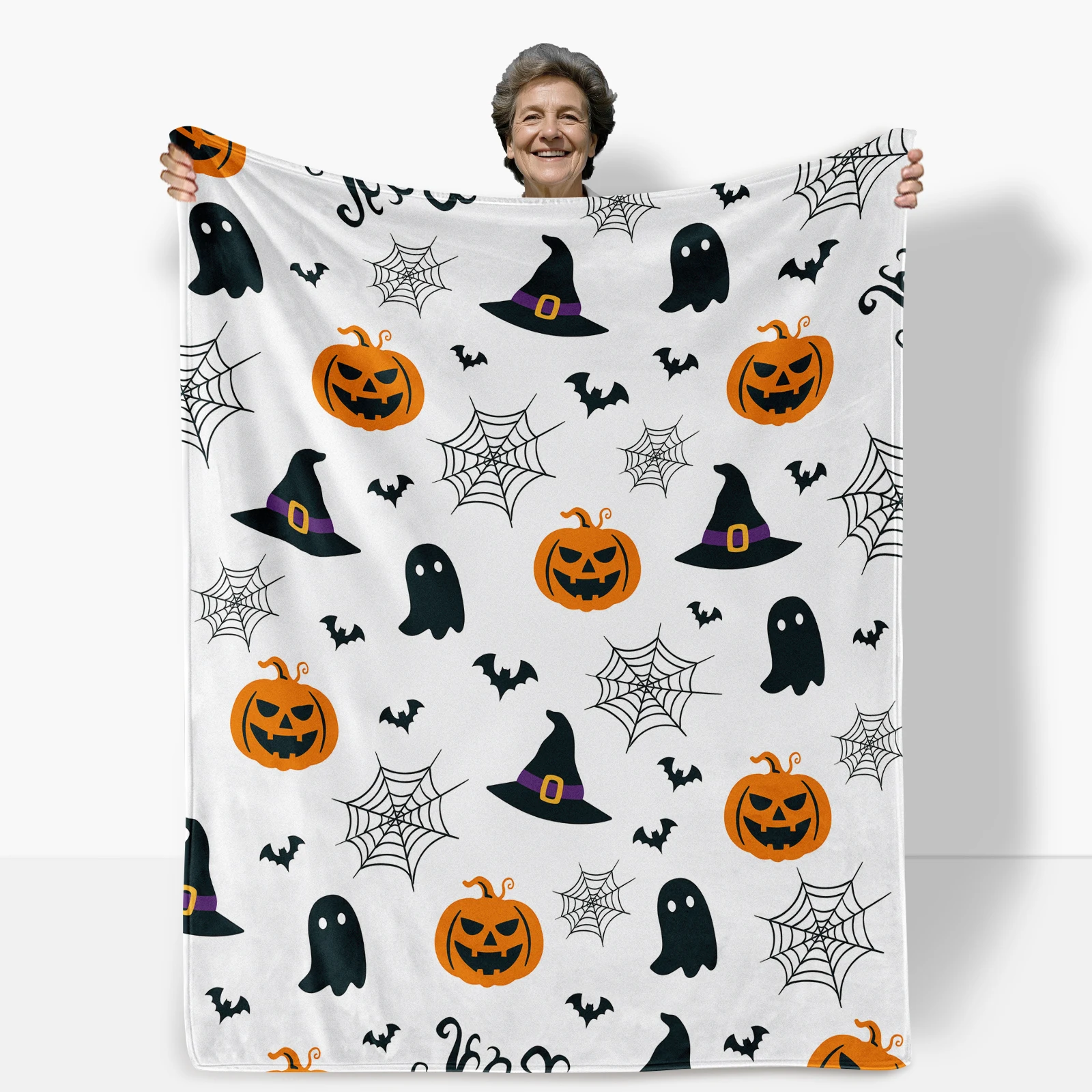 

Flannel Halloween blanket packed with spooky fun elements perfect for kids to enjoy the holiday warmth