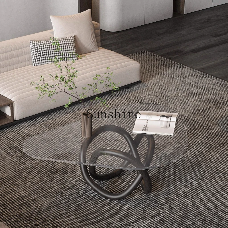 

Creative solid wood special-shaped tea table light luxury retro glass tea table