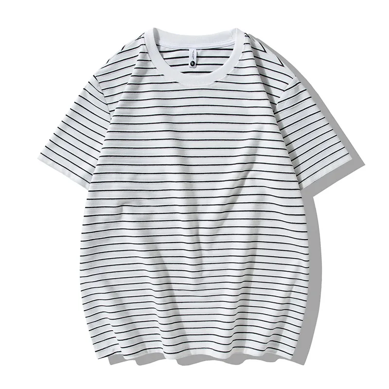 New 2026 Summer Men's Cotton Striped T-Shirts Casual Pull On Short-Sleeve Tees Outwear Loose Tshirt Plus Size L-5XL Top Clothing