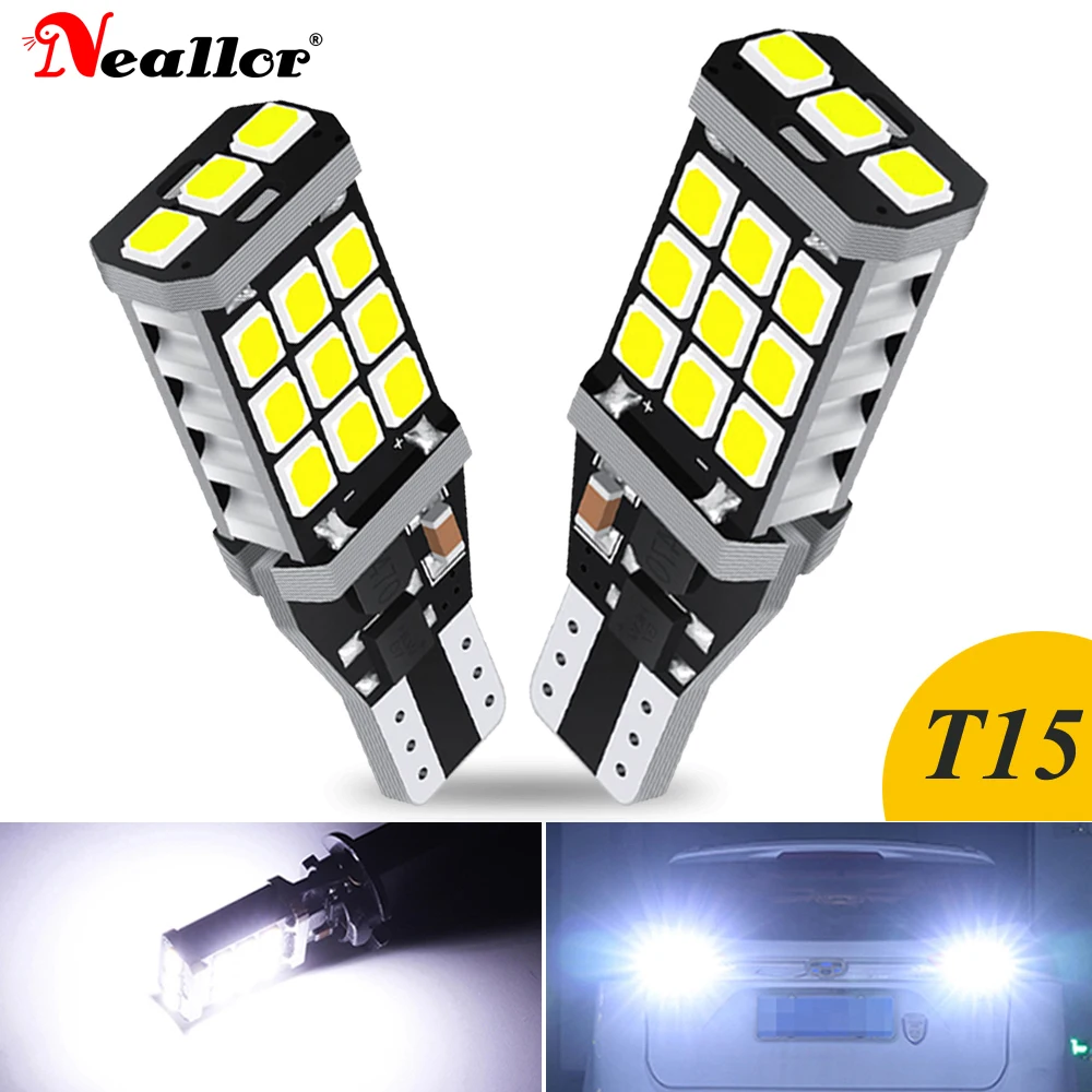 자동차 후진등 백업 중지 LED 전구, W16W, T15, T16, LED 캔버스 920, 921 912, 자동 다이오드 램프, 2835SMD, 6000K, 화이트, 12V, A 팩