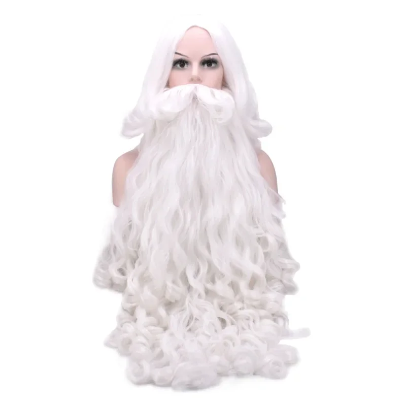 Morematch-Peluca de Papá Noel y barba para hombres, pelo sintético corto, Cosplay, accesorios de postizo blanco, sombrero, regalo de Navidad