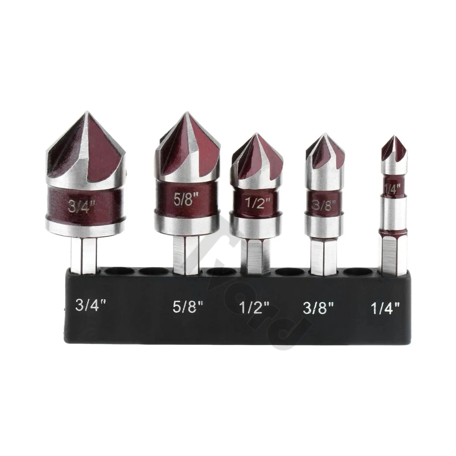 5pcs M35 Cobalt Countersink Drill Bit Set 5 Flute 82° 1/4