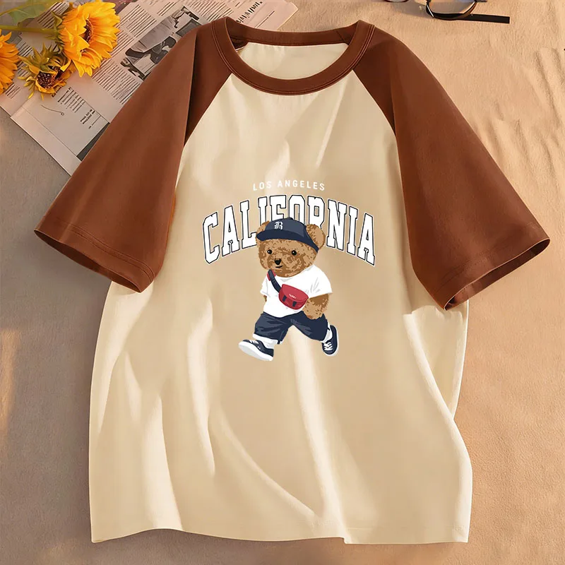 Fashion Los Angeles California Bear Graphic T-Shirt T Shirt Boys Summer Clothes Short Sleeve Tops T-Shirts Cute Girls Clothing