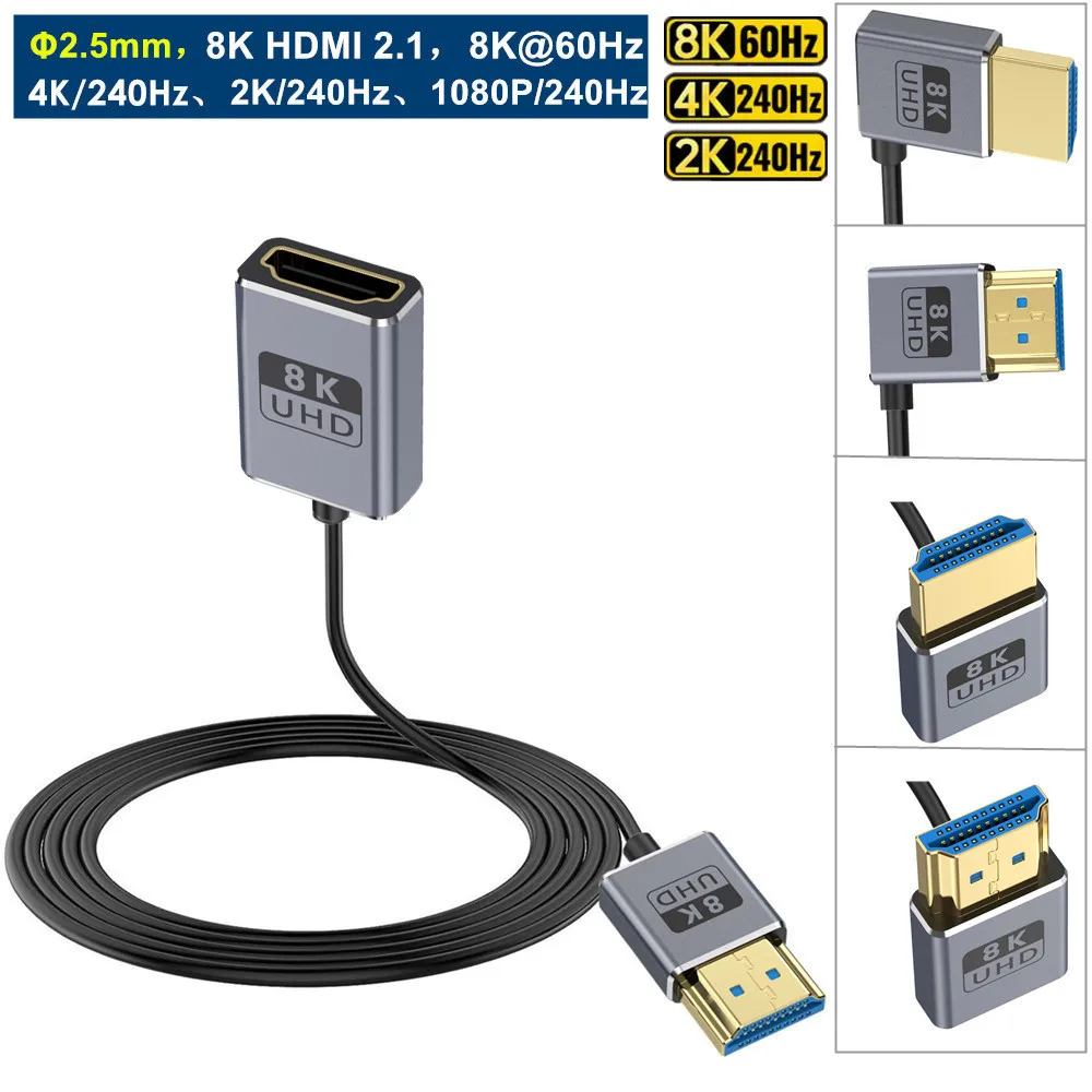 8K Right Angle HDMI Extension Cable 1FT,Ultra Thin Coaxial 90 Degree HDMI M to F Cable(48Gbps,8K@60Hz,4K@240Hz)Support Dynamic H