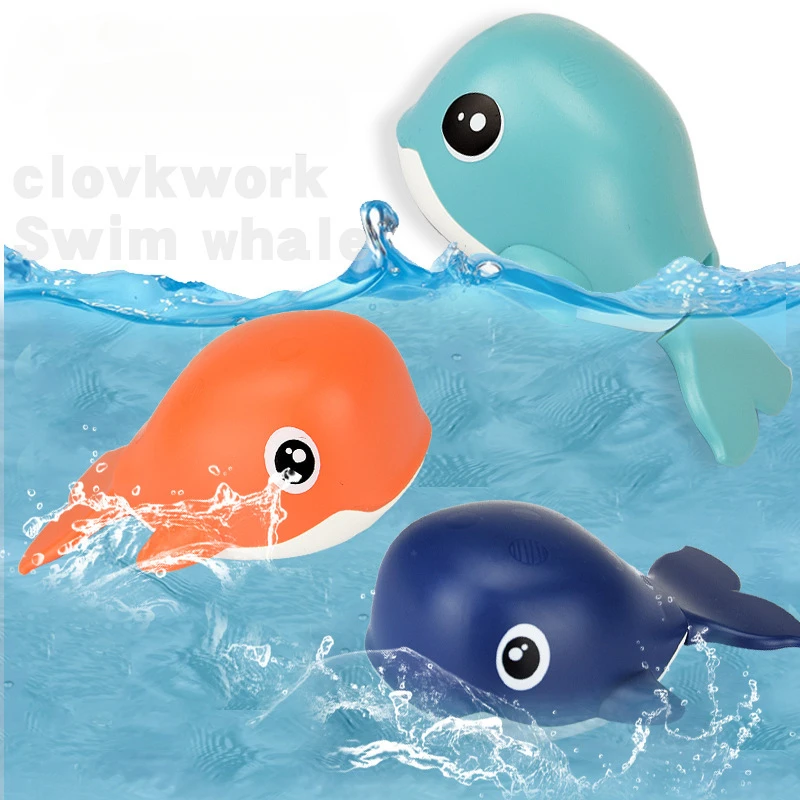 Novelty Kid Bathroom Water Play Toy Clockwork Swimming Game Cartoon Animal Bath Toy Baby Bath Pool Toy Chain Whale Swim Gift