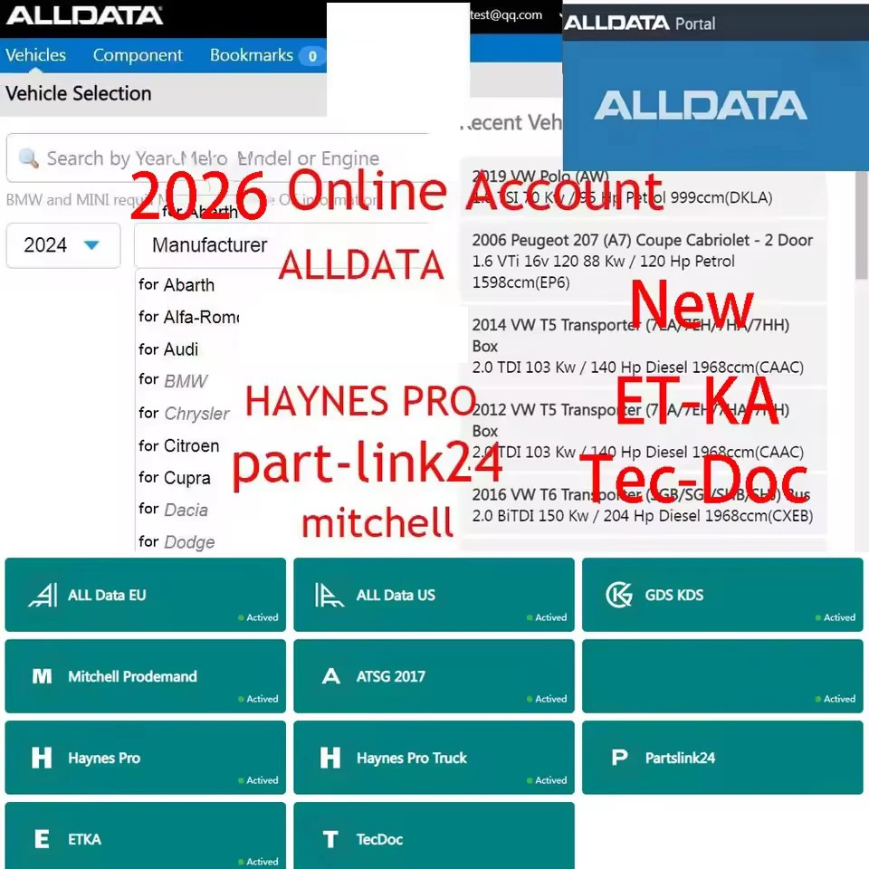 

2026 Online Account Alldata Auto-data Newest for Car Repair Software for All data car Data part-link24 Support Mobile/PC Login