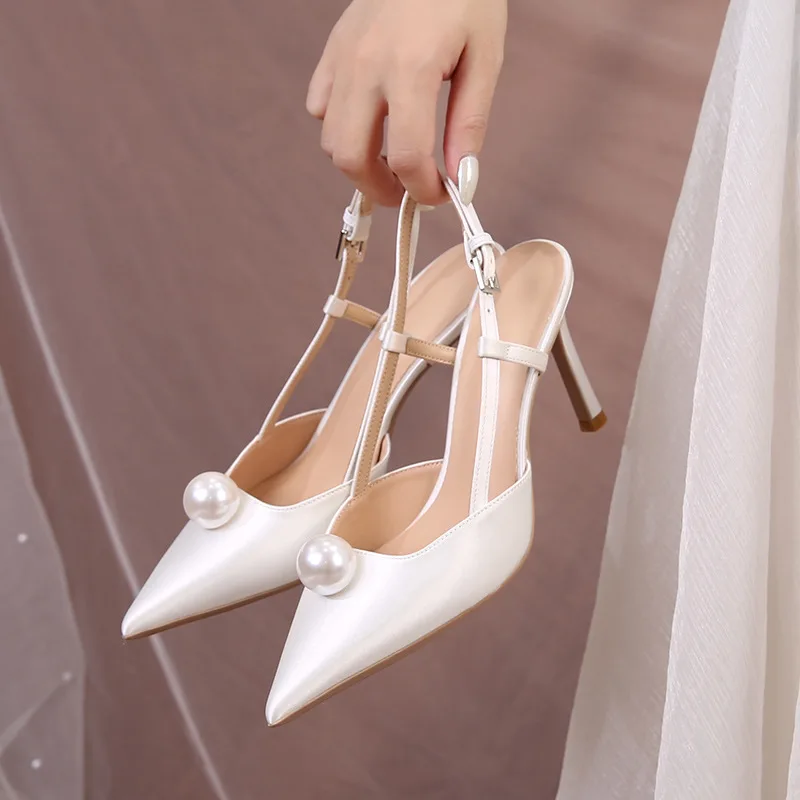 

Elegant Womens Wedding Shoes Luxury Imitation Pearl High Heeled Sandals for Woman Fashion French Casual Shoes Sandalias De Mujer