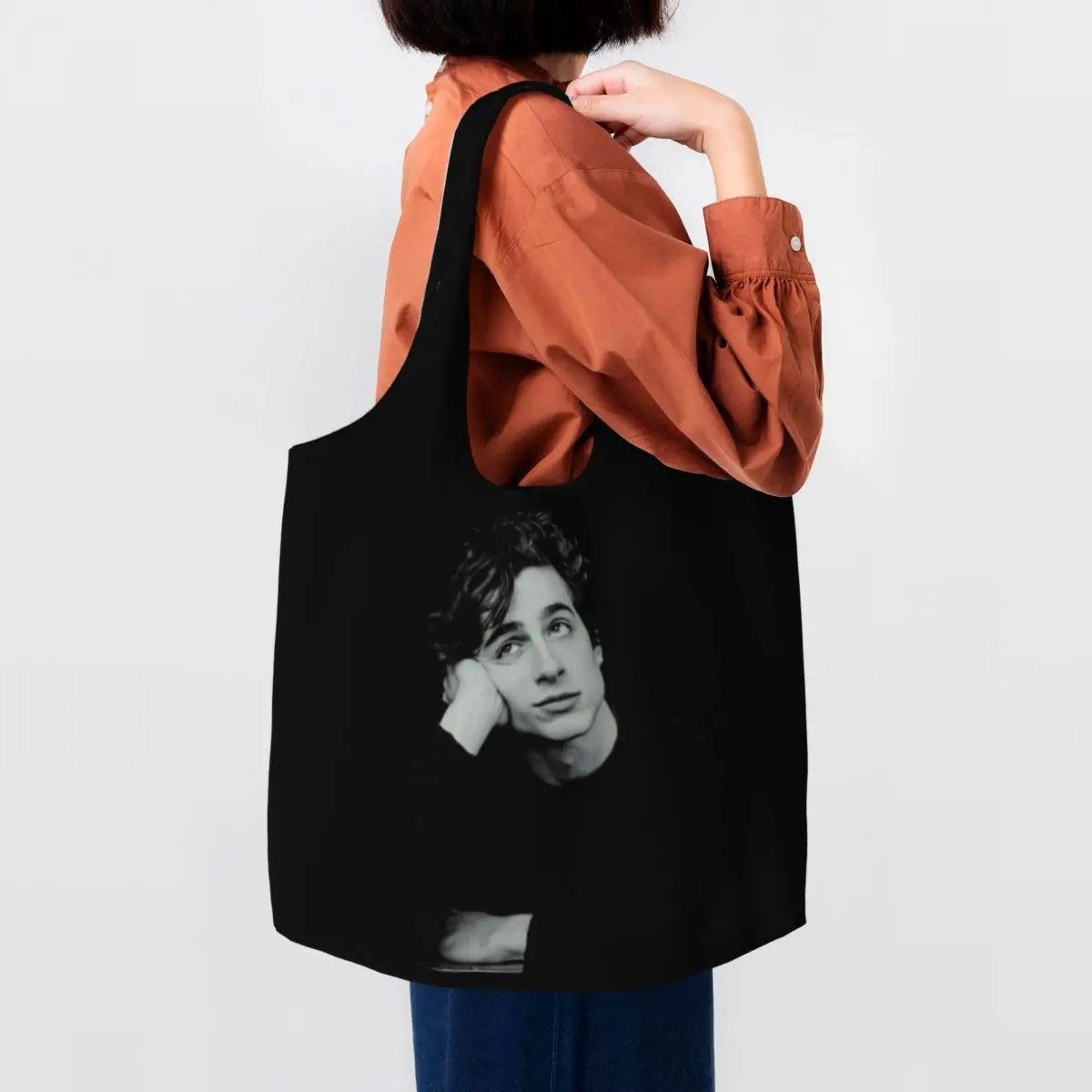 Timothee Chalamet Grocery Shopping Tote Bags Women Fashion 90s TV Actor Canvas Shoulder Shopper Bag Big Capacity Bags Handbag