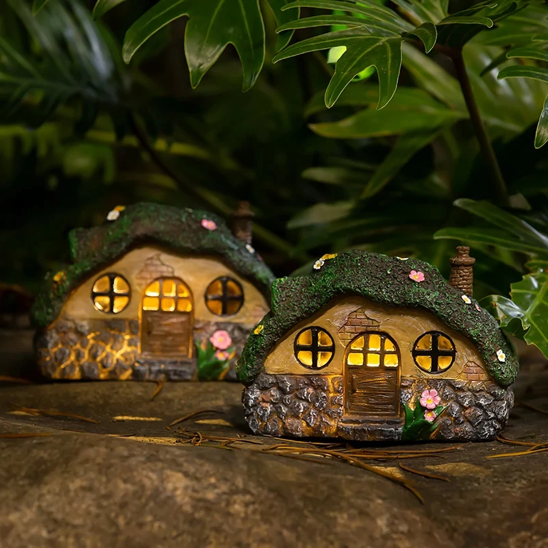 Fairy Garden House Solar Outdoor Garden Statue Light Up Figurines Lawn Decorations for Yard, Fairies for Miniature House Gifts