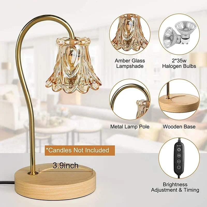 Wax Warmer Lamp 2 Bulbs Soft Brightness Aromatherapy Wax lamp Create Modern Glass Flower Candle Lamp Warmer Ambient Table Light