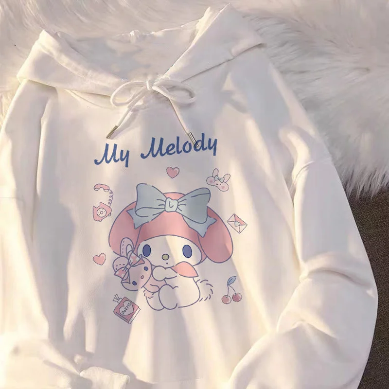 Sanrio Cinnamoroll Spring New Cartoon White Thin Hooded Sweater Female Korean Harajuku Hooded Top Long Sleeve Fashion Y2k Hoodie