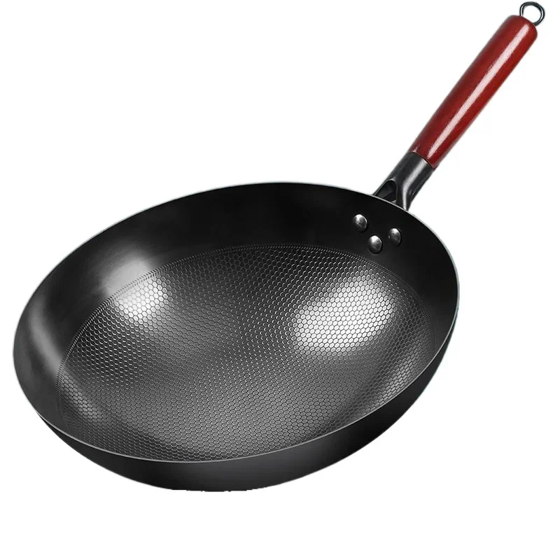 Sartén Wok de hierro de 32cm, utensilios de cocina de estilo japonés de 2mm de espesor, olla sin recubrimiento, para estufa de Gas, cocina de inducción Wok