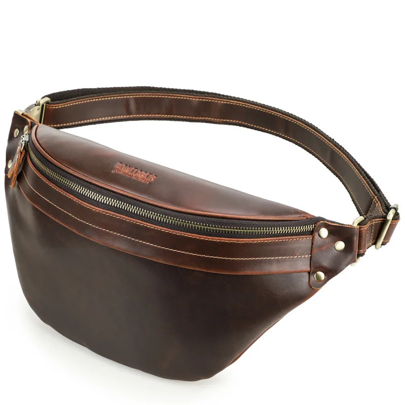 British Style Top Layer Cowhide Crazy Horse Cowhide Large Capacity Multi Functional Genuine Leather Waist Bag Men's Mobile Phone