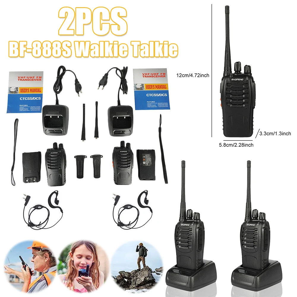 

2PCS BF-888S Wireless Walkie Talkie Long Range Ham Two Way Radio Hunting Radio Walkie Talkie for Civil Hotel Construction Site