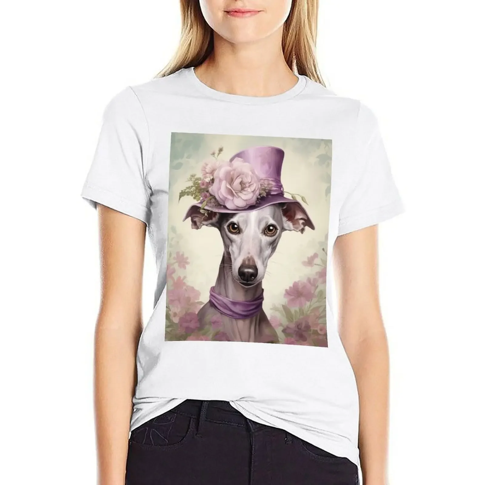 

the purple whippet dog lady T-shirt Blouse plus size tops t shirt Women