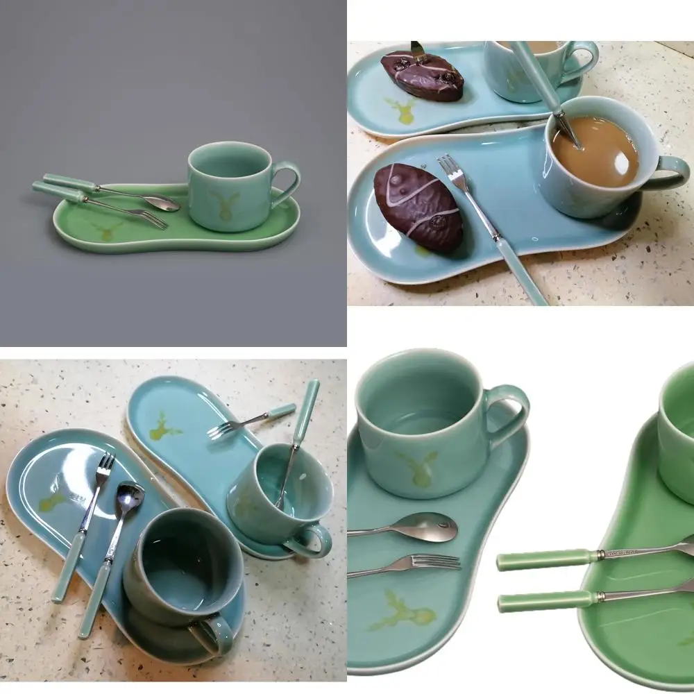 

Набор кофейных чашек и блюдец ручной работы Longquan Celadon — фарфор с глазурью небесно-голубого цвета, 310 мл, элегантная посуда для завтрака и чайной посуды со столовыми приборами