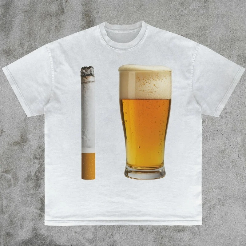 Beer and Cigarette T-Shirt, Alcohol Funny Offensive Sarcastic Humor Edgy Clothes Dank Memes