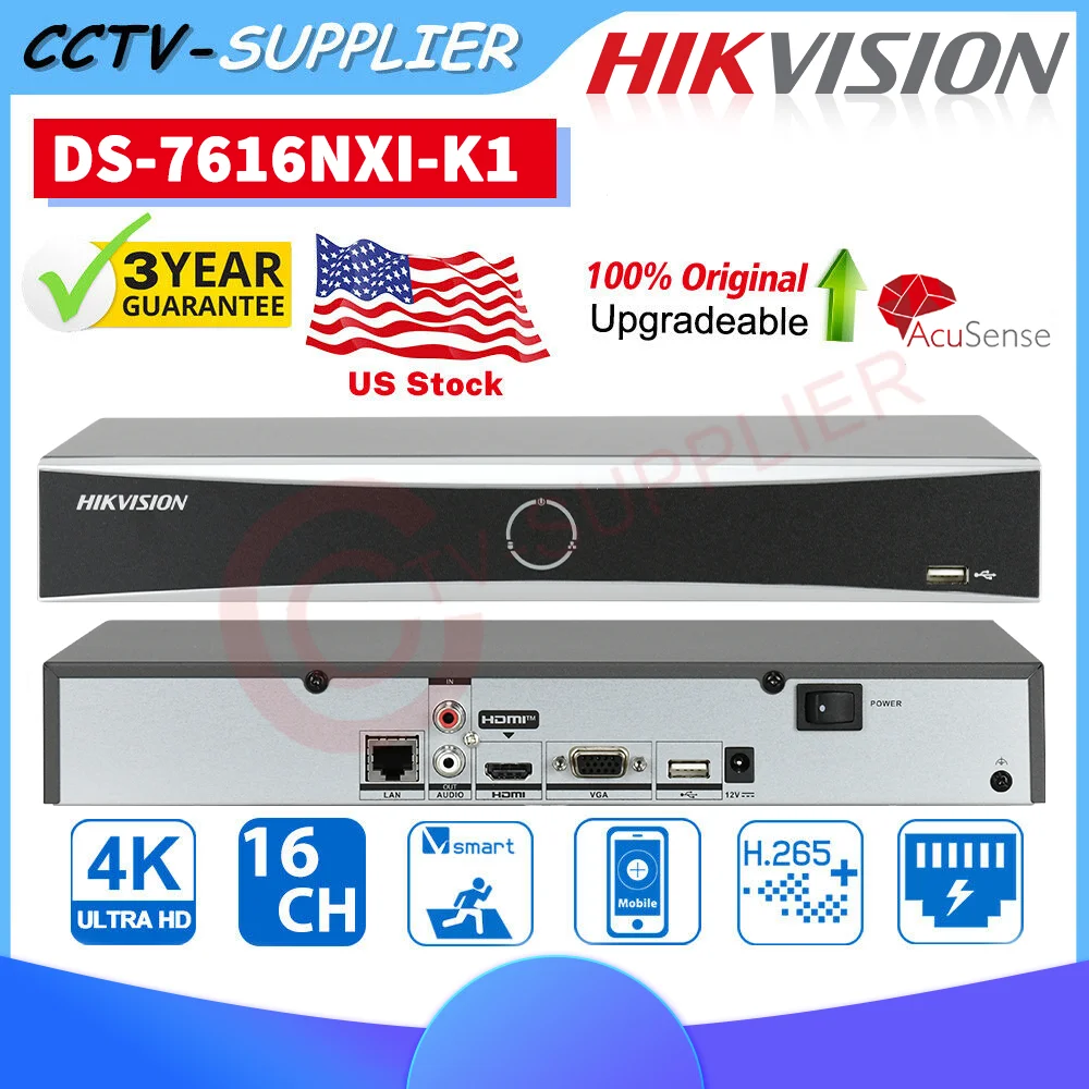 

Hikvision AcuSense NVR DS-7616NXI-K1 16Channels K-Series 1-Bay 1U 1HDD NO-PoE NVR H265 HDMI VGA Network Video Recorder