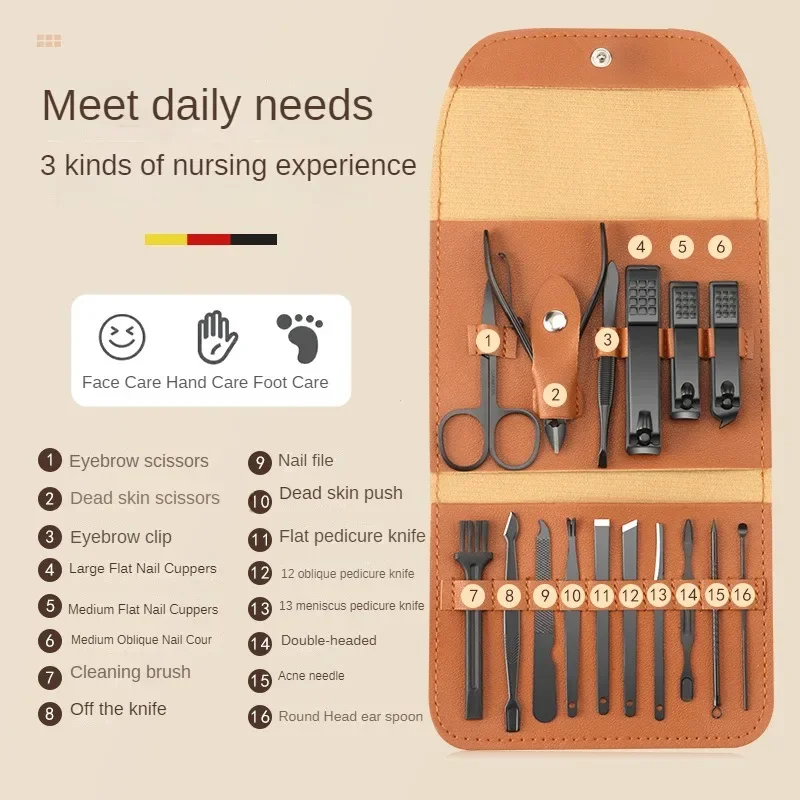 Manicure Set 16 In 1 Professional Full Function Kit Stainless Steel Pedicure Sets With Leather Portable Case Idea Gift