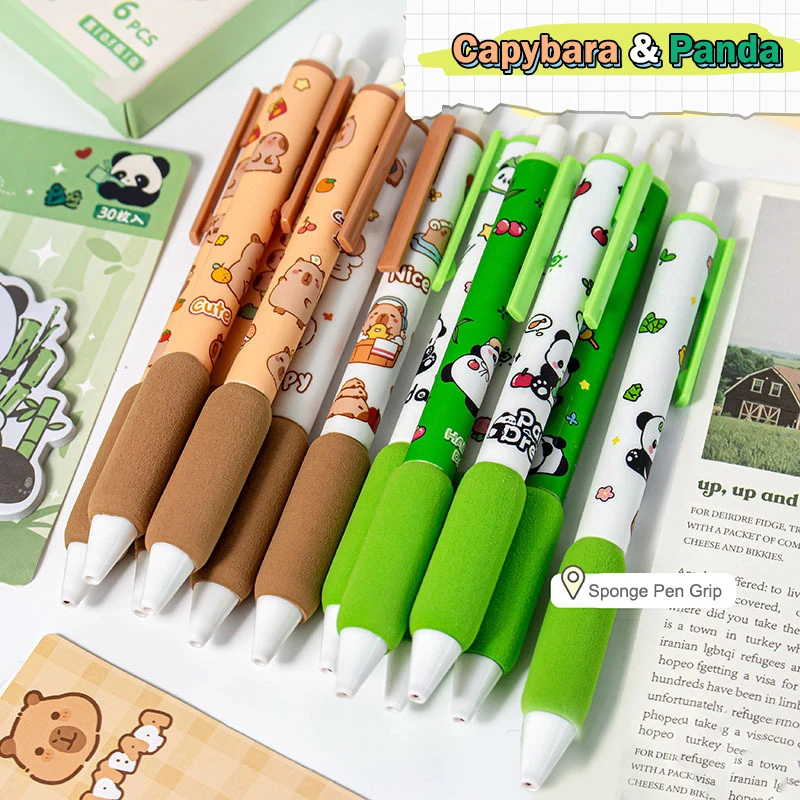 6Pcs Kawaii การ์ตูน Capybara ปากกาเจลน่ารัก Quick-Drying Neutral ปากกาการเขียน Smooth ปากกาอุปกรณ์สํานักงานเครื่องเขียนนักเรียนของขวัญ