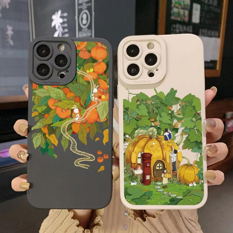 Autumn Harvest Fruit Orange Phone Case For iPhone 11 13 12 14 Pro Max 14 Plus XR XS X 7 8 Plus SE 2020 Soft Silicone Cover Funda