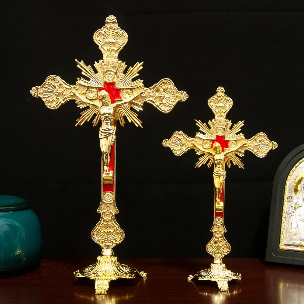 Catholic Church Cross with Small Jesus Alloy Statue Exquisitely Carved Patterns Prayer Supplies Православный крест