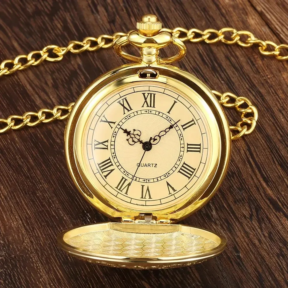 Glamour Golden Silvery Black Bronze Quartz Pocket Watch Men Women's Steampunk Necklace Fob Chain Christmas Birthday Gifts